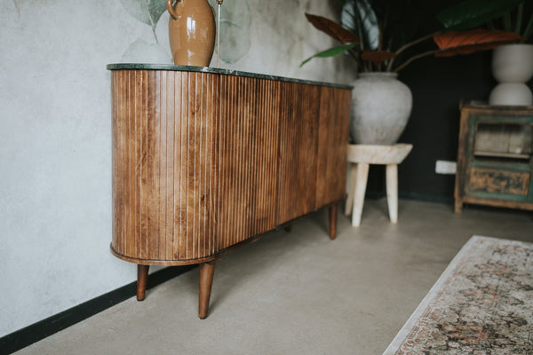 Dressoir vintage stijl walnoot Anjuna met marmer 160 cm