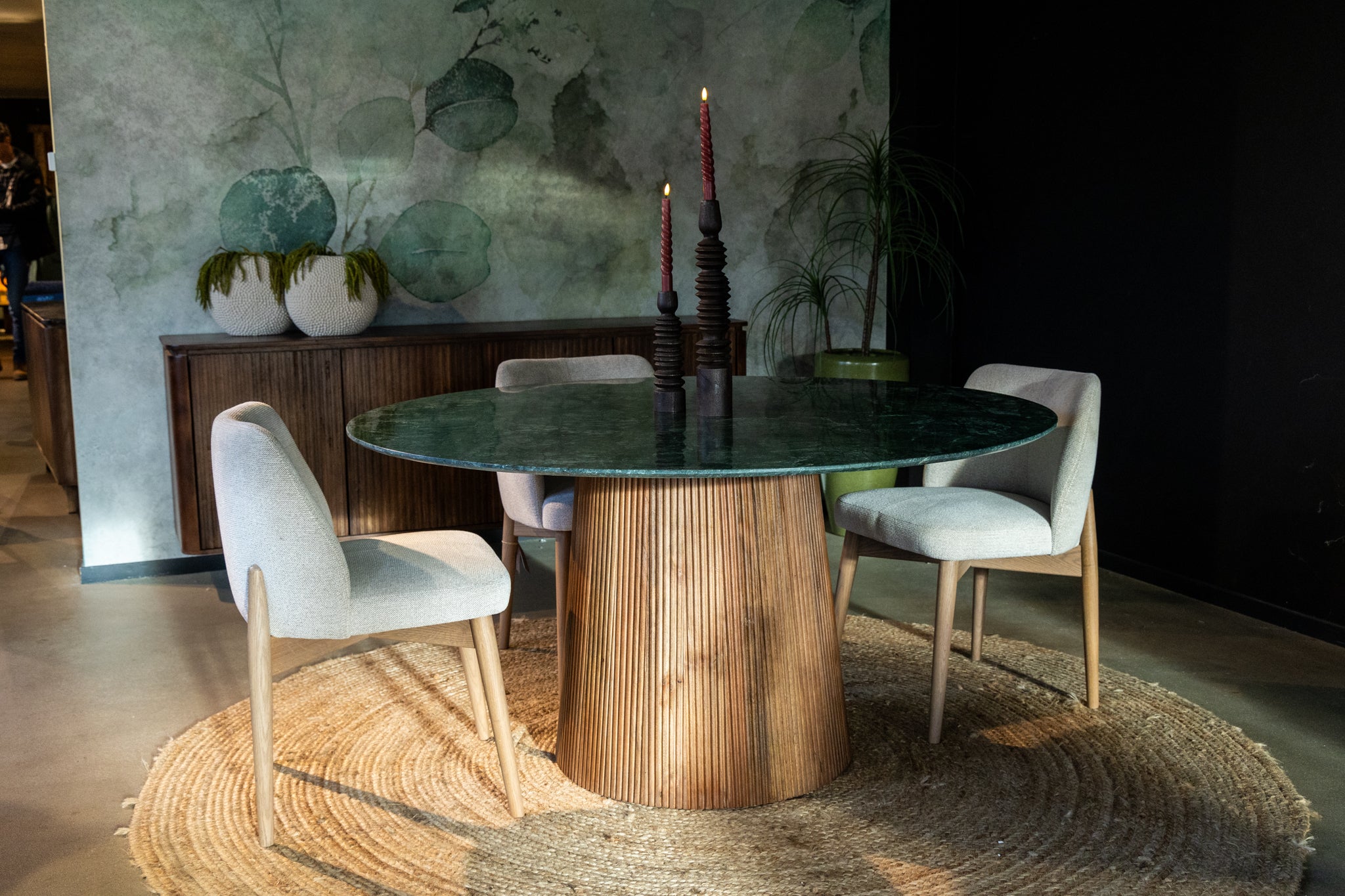 Ronde eettafel zwart en groen marmer Agonda 150 cm