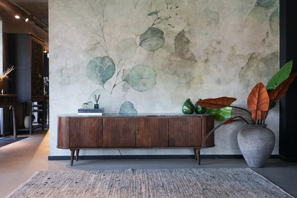 Televisiemeubel vintage stijl walnoot Anjuna met groen en zwart marmer 200cm