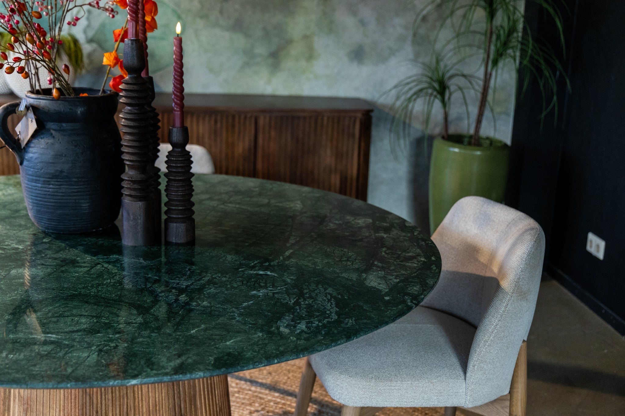 Ronde eettafel zwart en groen marmer Agonda 150 cm