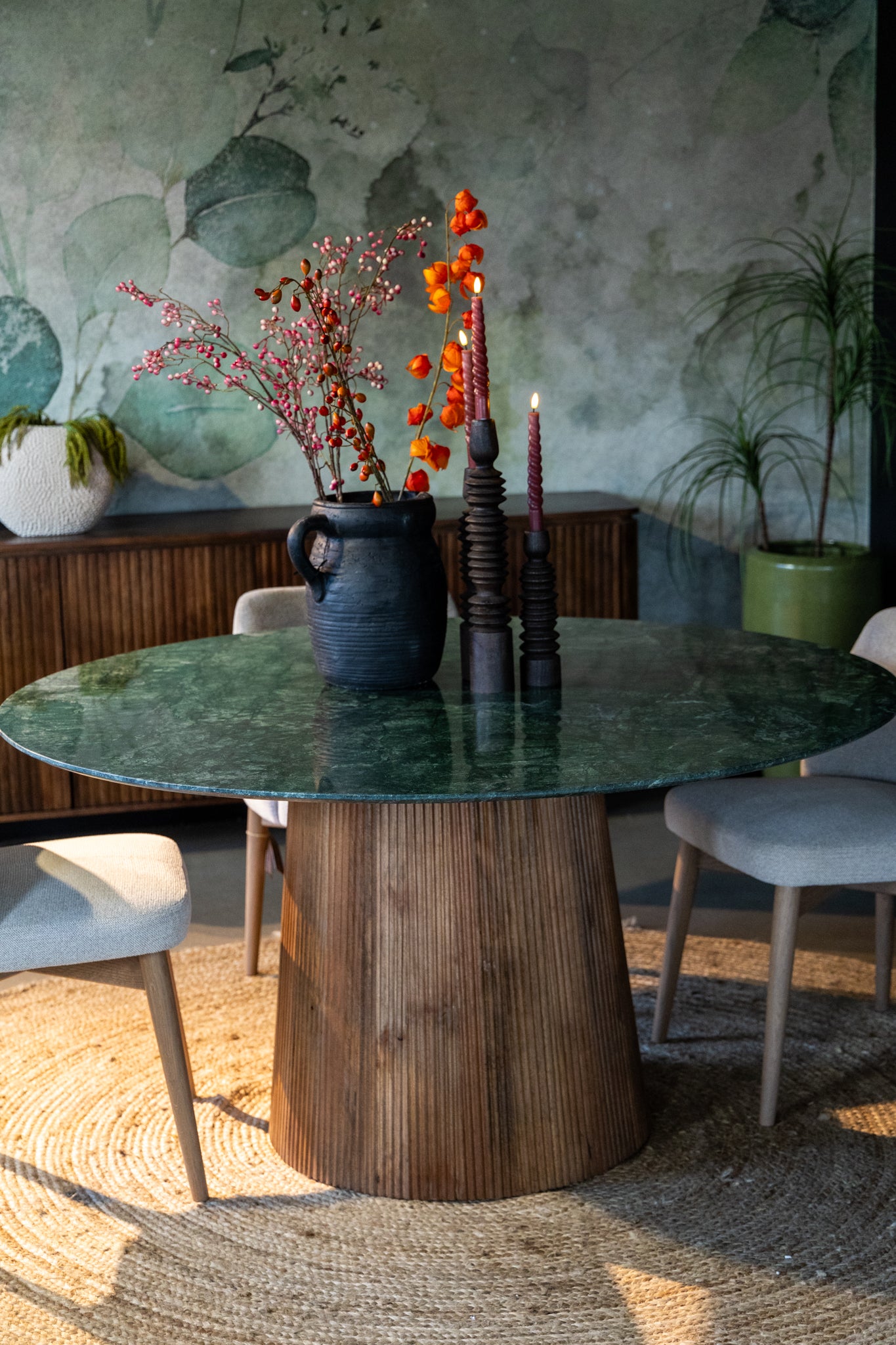 Ronde eettafel zwart en groen marmer Agonda 150 cm