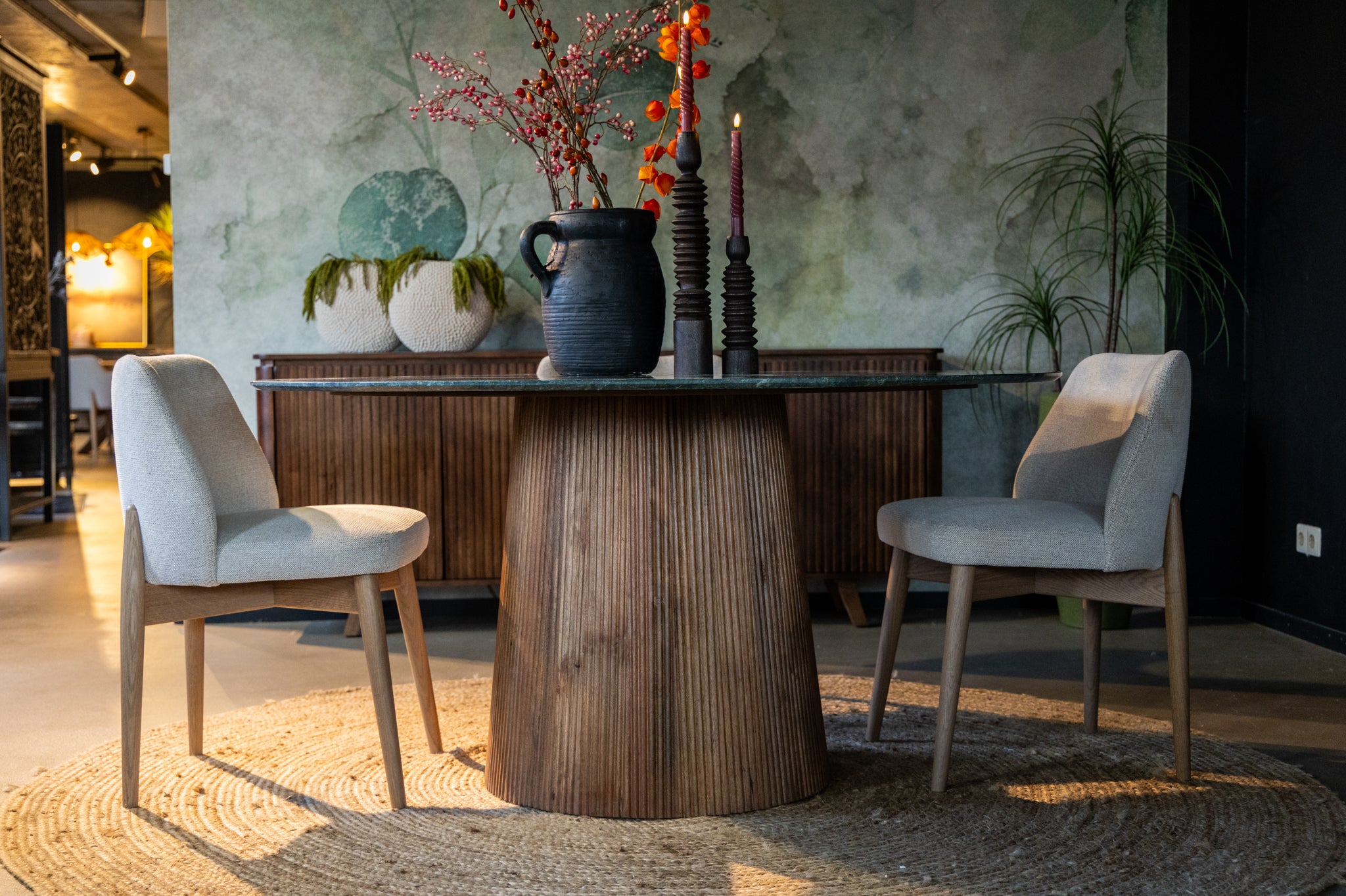 Ronde eettafel zwart en groen marmer Agonda 150 cm