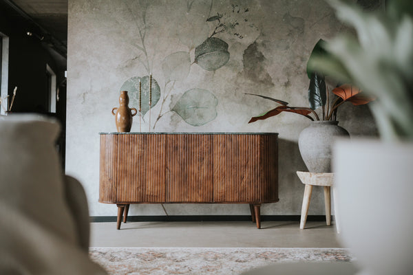 Dressoir vintage stijl walnoot Anjuna met marmer 160 cm