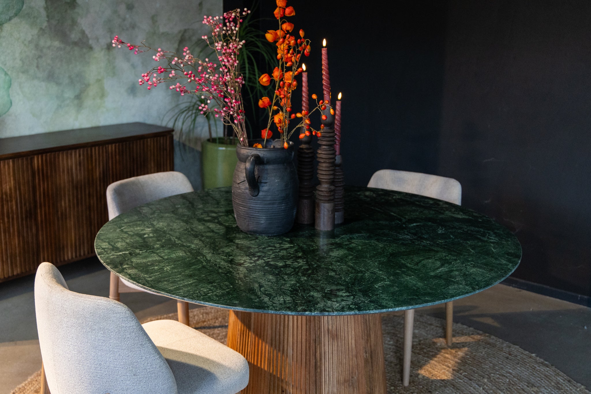 Ronde eettafel zwart en groen marmer Agonda 150 cm
